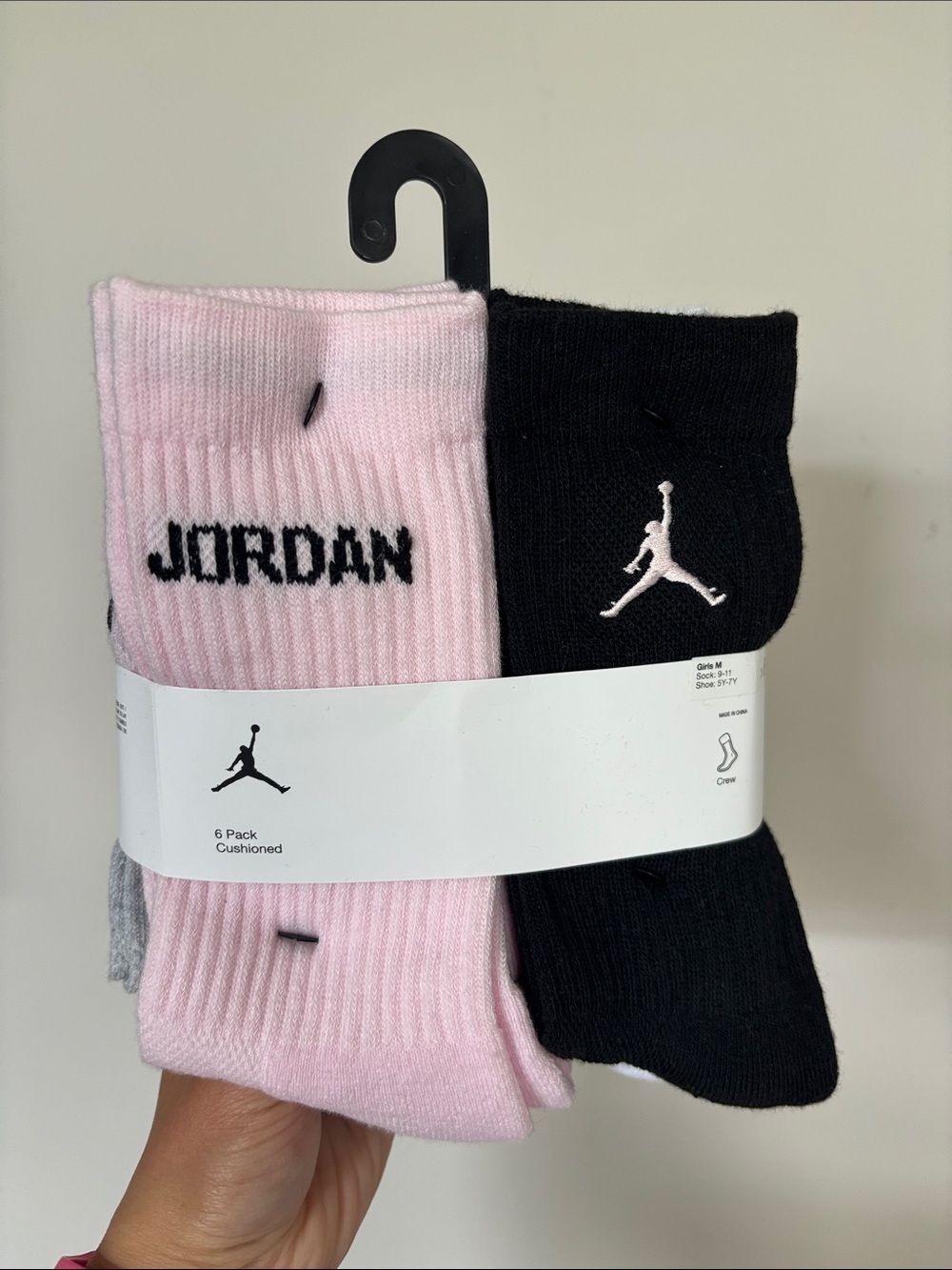 Jordan Cushioned Crew Socks – Pink & Black (6-Pack)